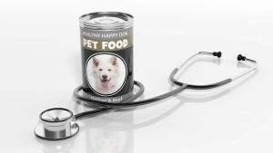 Stetoskop und eine Dose Hundefutter